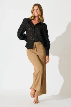 Online Vanessa Shirt In Black Leaf Burnout Chiffon Tops|Party & Occasion