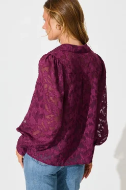 Best Vanessa Shirt in Plum Leaf Burnout Chiffon Tops|Party & Occasion