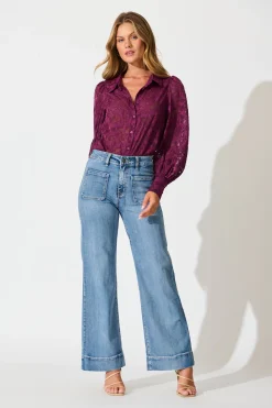 Best Vanessa Shirt in Plum Leaf Burnout Chiffon Tops|Party & Occasion
