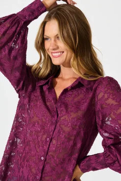 Best Vanessa Shirt in Plum Leaf Burnout Chiffon Tops|Party & Occasion