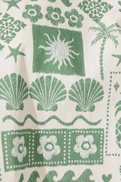 Clearance Vanya Top in Cream and Green Palm Print Cotton Tops|Casual
