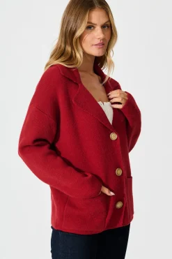 Online Varney Knit Cardigan in Red Wool Blend Knitwear|Knitwear