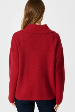 Online Varney Knit Cardigan in Red Wool Blend Knitwear|Knitwear