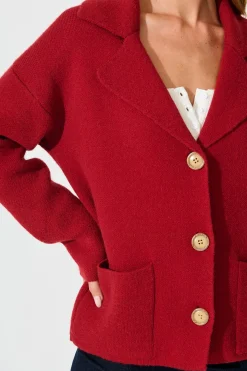 Online Varney Knit Cardigan in Red Wool Blend Knitwear|Knitwear