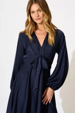 Best Veiled Illusion Maxi Dress in Navy Satin Dresses|Party