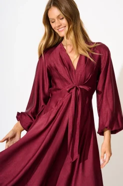 New Veiled Illusion Maxi Dress in Wine Satin Dresses|Party