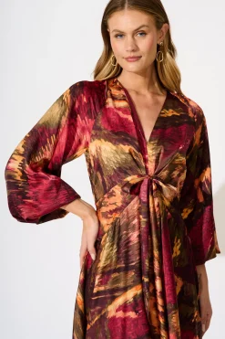 Sale Veiled Illusion Maxi Dress in Multi Watercolour Satin Dresses|Party