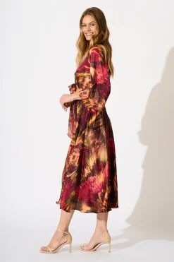 Sale Veiled Illusion Maxi Dress in Multi Watercolour Satin Dresses|Party