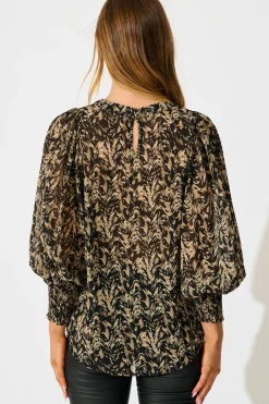 New Veronica Top in Black with Cream Print Chiffon Tops