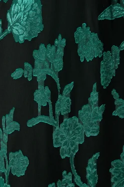 Outlet Viola Midi Dress in Black with Emerald Floral Burnout Chiffon Dresses|Party