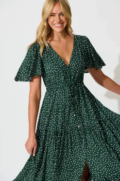 Sale Violet Maxi Dress In Emerald With White Spot Dresses