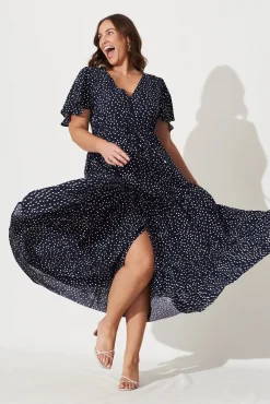 Fashion Violet Maxi Dress In Navy Spot Dresses