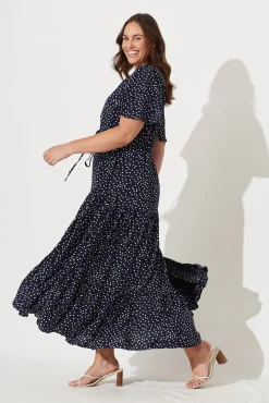 Fashion Violet Maxi Dress In Navy Spot Dresses