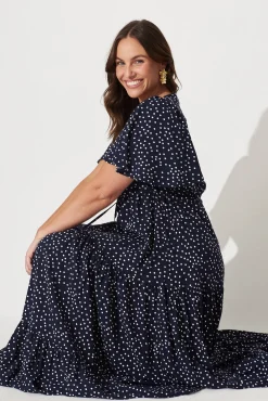 Fashion Violet Maxi Dress In Navy Spot Dresses