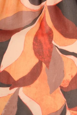 New Vista Midi Dress in Tangerine Multi Leaf Print Chiffon Dresses|Party