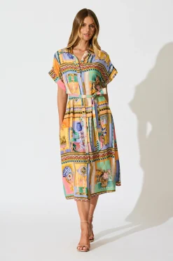Outlet Vita Mia Midi Shirt Dress in Multi Conversational Print Dresses|Casual