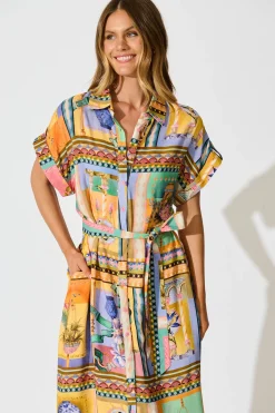 Outlet Vita Mia Midi Shirt Dress in Multi Conversational Print Dresses|Casual