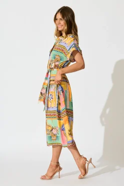 Outlet Vita Mia Midi Shirt Dress in Multi Conversational Print Dresses|Casual