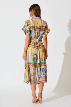 Outlet Vita Mia Midi Shirt Dress in Multi Conversational Print Dresses|Casual