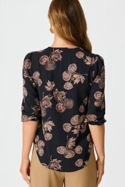 Discount Viviani Zip Top In Charcoal with Apricot Floral Tops|Workwear
