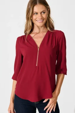 New Viviani Zip Top In Wine Tops|Workwear