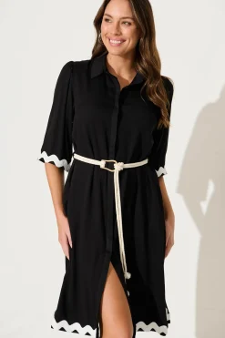 Fashion Watsonia Midi Shirt Dress In Black With Ric Rac Trim Dresses|Casual