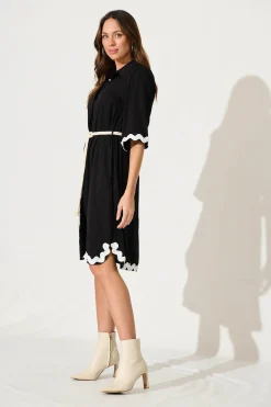 Fashion Watsonia Midi Shirt Dress In Black With Ric Rac Trim Dresses|Casual