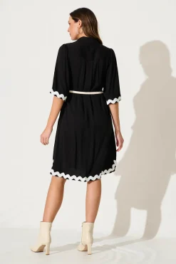 Fashion Watsonia Midi Shirt Dress In Black With Ric Rac Trim Dresses|Casual