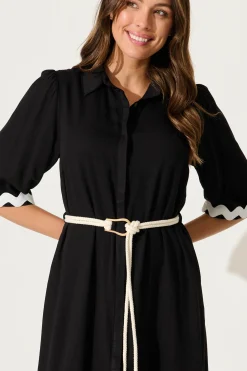 Fashion Watsonia Midi Shirt Dress In Black With Ric Rac Trim Dresses|Casual
