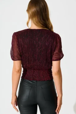 Fashion Whisked Away Top in Wine Lurex Tops|Party & Occasion