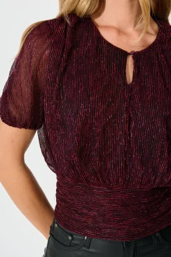 Fashion Whisked Away Top in Wine Lurex Tops|Party & Occasion