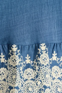 Sale Whisper Midi Shirt Dress in Blue Chambray Embroidery Dresses|Casual