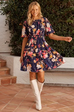 Discount Whitney Dress In Navy with Multi Floral Dresses|Casual