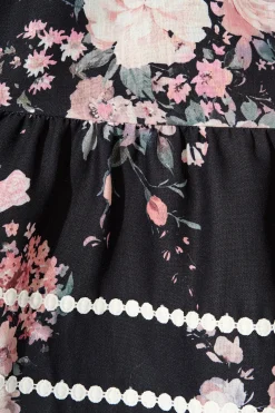 Clearance Wild Flower Muse Shirt Dress in Black with Blush Floral Dresses|Party