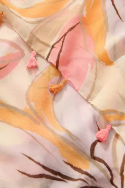 Online Wild Side Scarf in Pink and Multi with Tassels Scarves