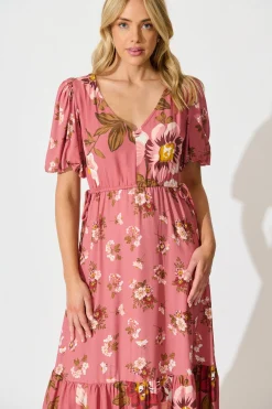 Hot Wildflower Maxi Dress in Pink Floral Dresses|Casual