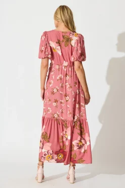 Hot Wildflower Maxi Dress in Pink Floral Dresses|Casual