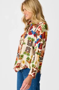Sale Willow Breeze Shirt in Cream with Multi Floral Print Tops