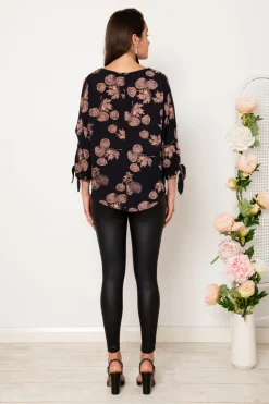 Clearance Windbreaker Top in Charcoal with Apricot Floral Tops|Party & Occasion