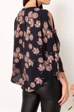 Clearance Windbreaker Top in Charcoal with Apricot Floral Tops|Party & Occasion