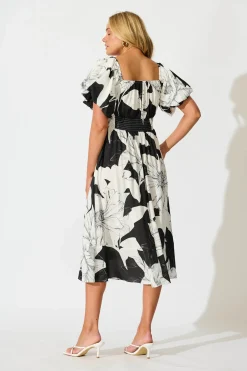 Outlet Wintour Midi Dress In Black With White Floral Dresses|Casual