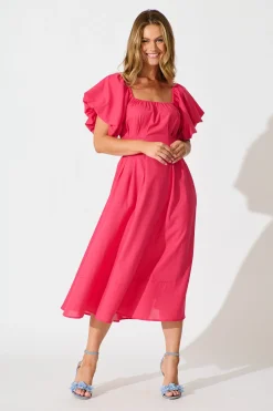 Clearance Wintour Midi Dress In Pink Linen Blend Dresses|Casual