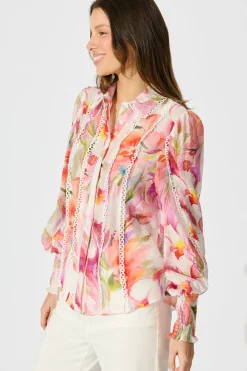 Sale Wisteria Whisper Shirt in White with Multi Floral Tops|Party & Occasion