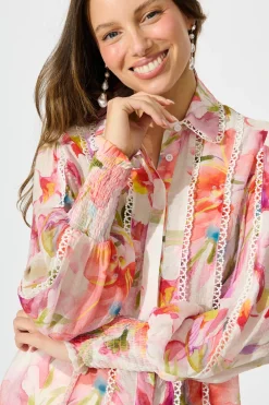 Sale Wisteria Whisper Shirt in White with Multi Floral Tops|Party & Occasion