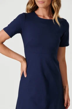 Fashion Workflow Stretch Dress In Navy Dresses|Casual