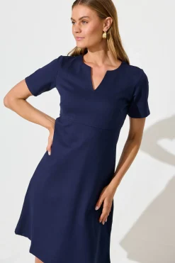 Clearance Workflow Stretch V neck Dress in Navy Dresses|Casual