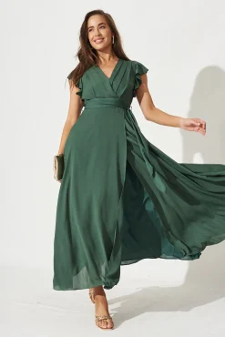 New Wynter Maxi Dress in Green Chiffon Dresses|Party