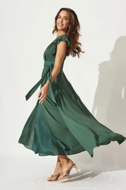 New Wynter Maxi Dress in Green Chiffon Dresses|Party
