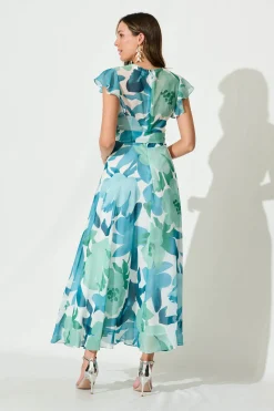 Sale Wynter Maxi Dress In Green And Blue Floral Chiffon Dresses|Party
