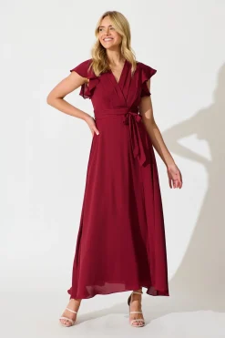 Discount Wynter Maxi Dress in Wine Chiffon Dresses|Party